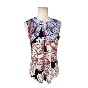 Tango Mango Floral Blouse P/S Pink Black Sleeveless Career Work Top